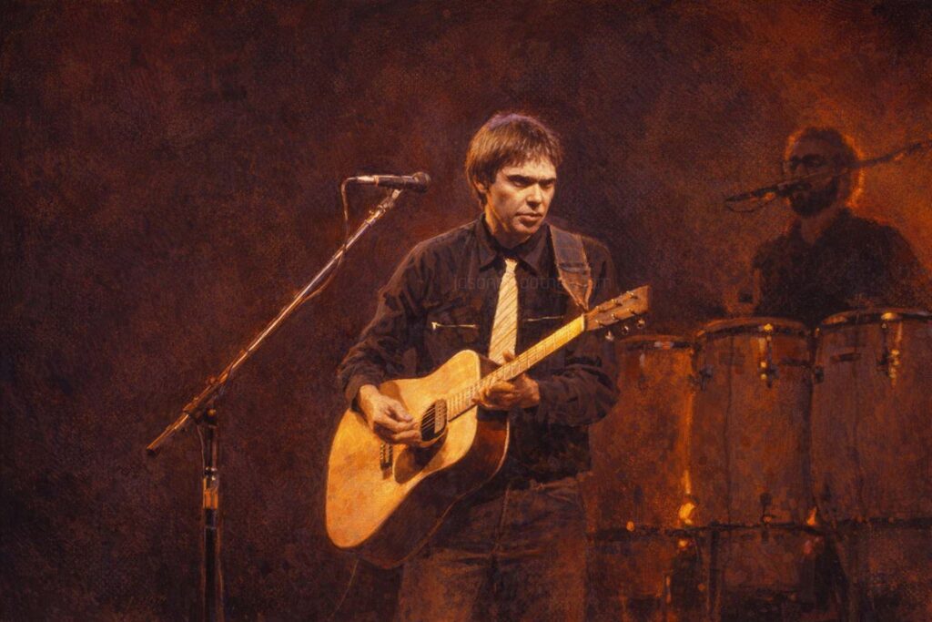 Neil Young playing acoustic